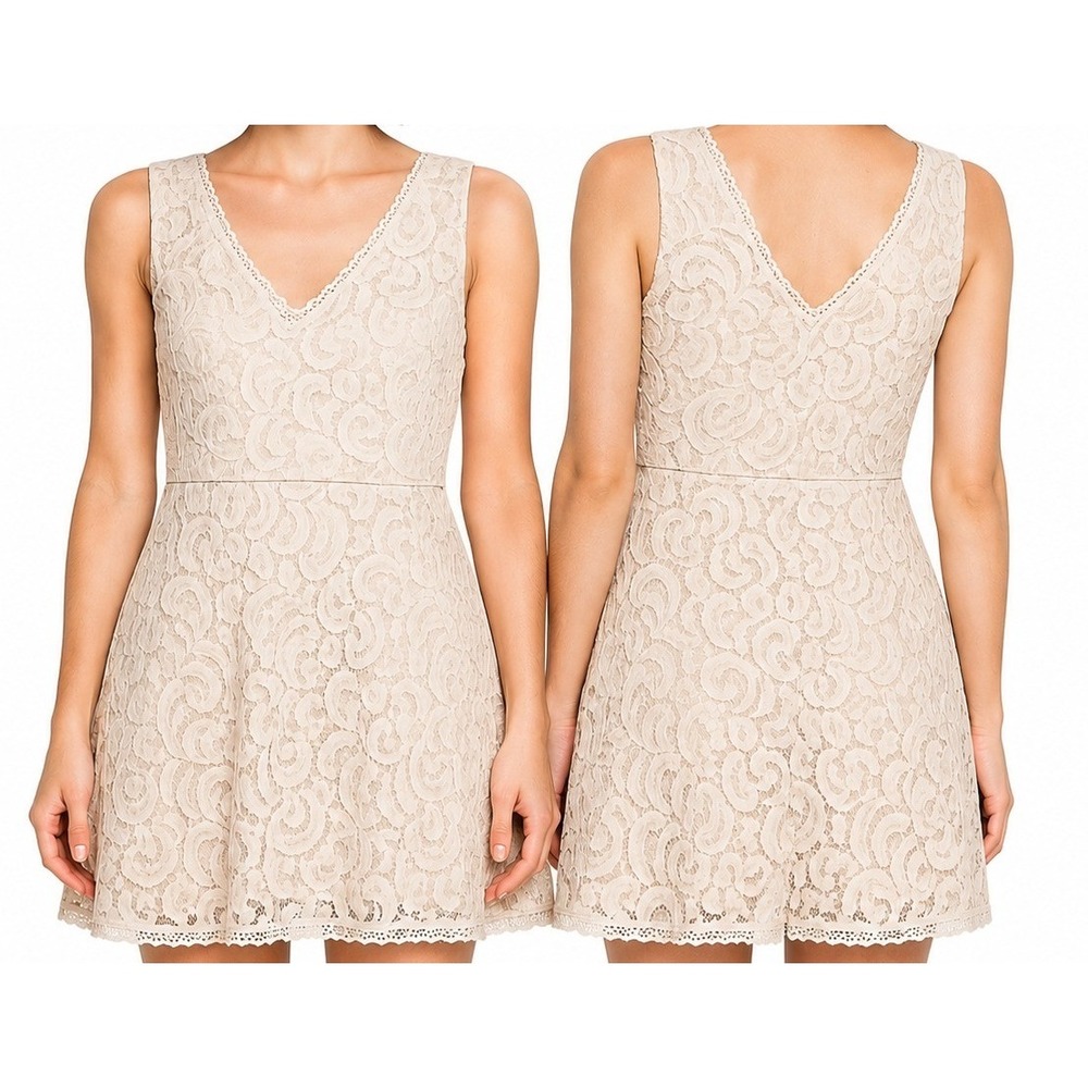 Altar'd State Dress Womens XS Cream Floral Lace Fit Flare V Neck Bridal Cocktail